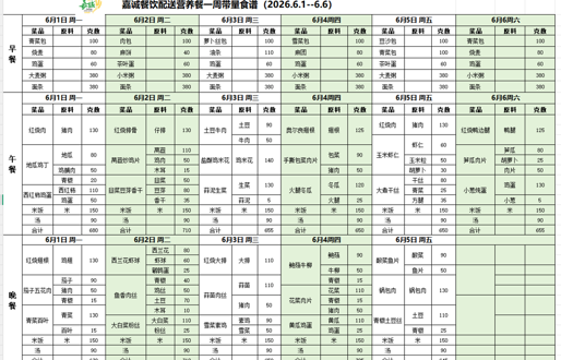 一周带量食谱（2026.06.01—06.06）